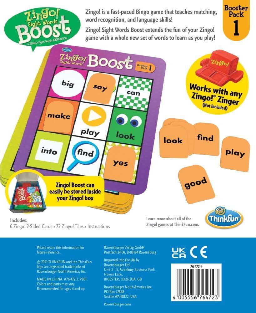 Think Fun Zingo  Sight Words Boost – Engaging Brain Game | Expansive Vocabulary Builder | Stimulates Memory & Concentration | for Kids Aged 4 and Up | Expansion Pack (76472)
