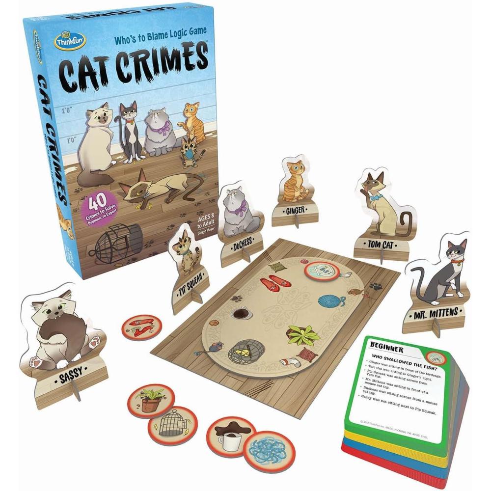 Think Fun Cat Crimes Brain Game and Brainteaser for Boys and Girls Age 8 and Up – A Smart Game with a Fun Theme and Hilarious Artwork, (1550)