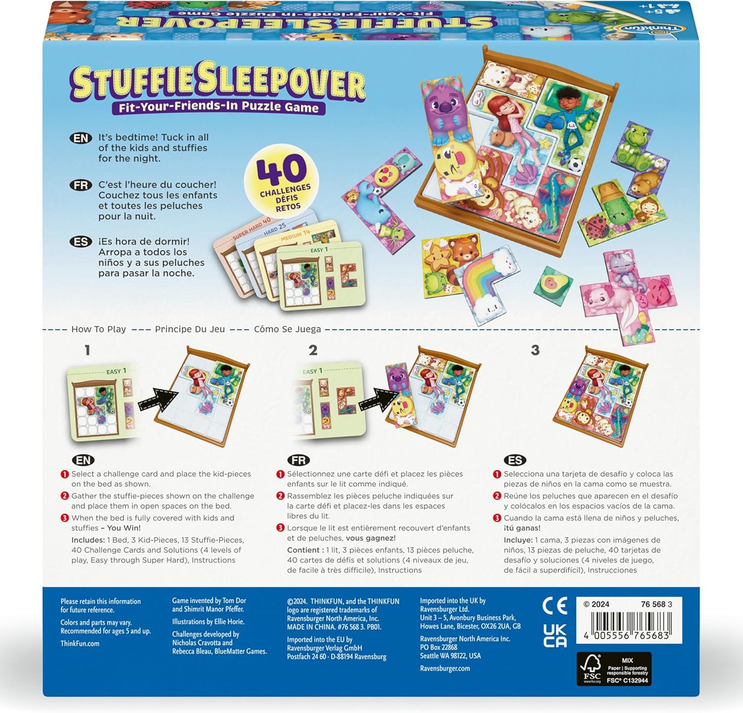 ThinkFun Stuffie Sleepover Logic Game: 40 Challenges for Kids 5+