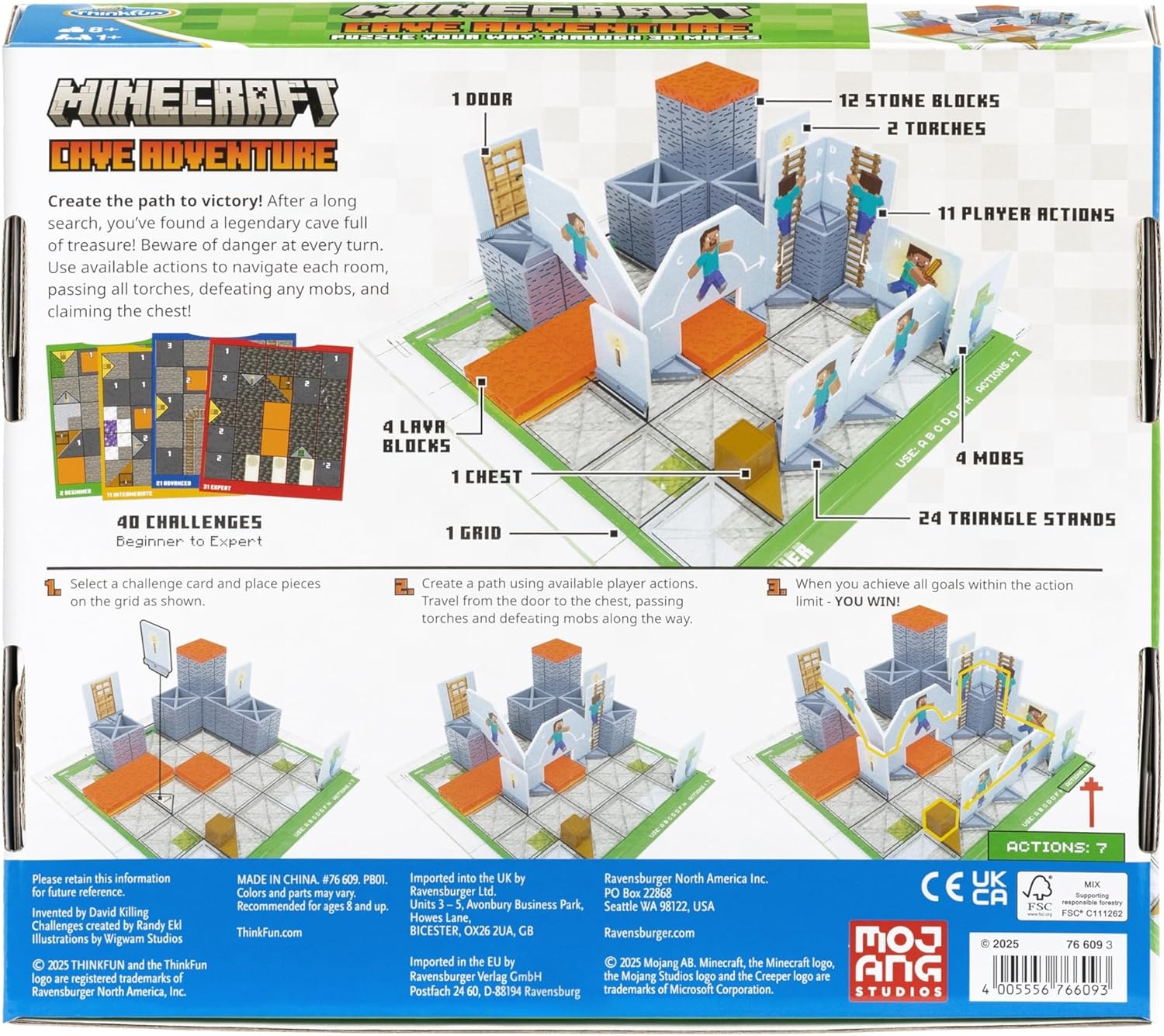 ThinkFun Minecraft Cave Adventure | Screen-Free Strategy Puzzle Game | 40 Logic Challenges | Ages 8+