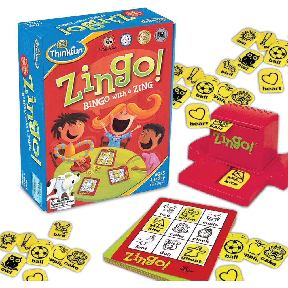 ThinkFun Zingo Bingo Award Winning Preschool Game for Pre-Readers and Early Readers Age 4 and Up – One of the Most Popular Board Games for Boys and Girls and their Parents (97700)(ThinkFun Zingo Bingo – Unique Pre-Reading Game for Kids | Boosts Language & 