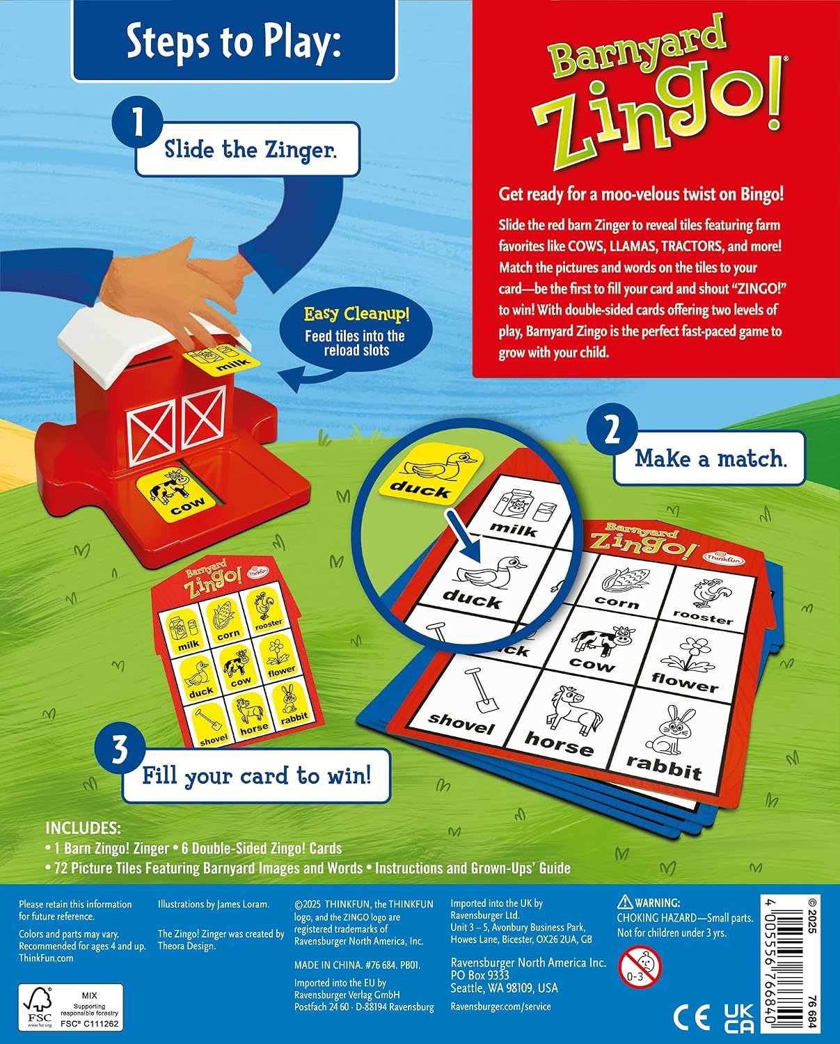 ThinkFun Barnyard Zingo  – Farm-Themed Preschool Bingo Game – Award-Winning Zingo  for Pre-Readers & Early Readers – Ages 4+