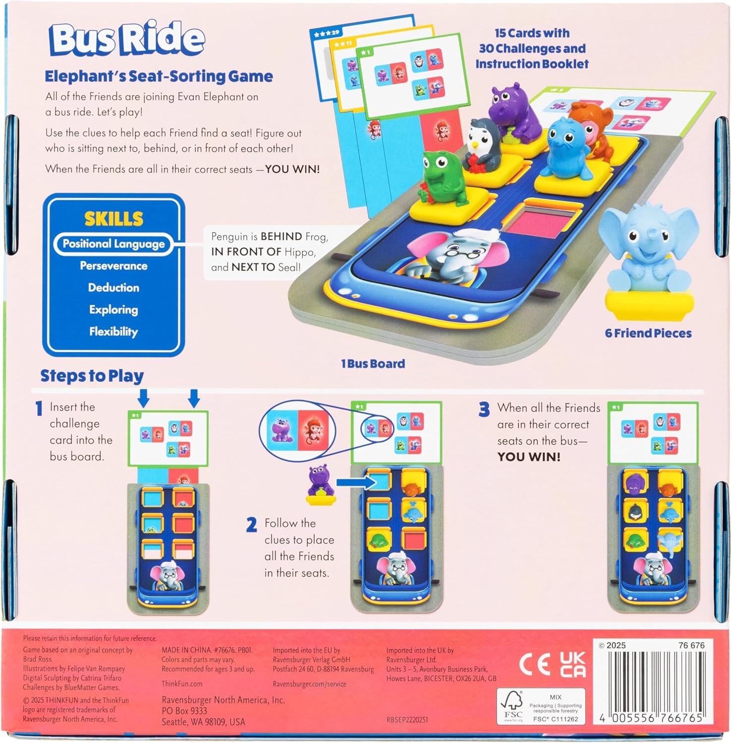 ThinkFun Friends: Bus Ride – Positional Sorting Puzzle for Preschoolers – Promotes Hands-On Learning – Ages 3+
