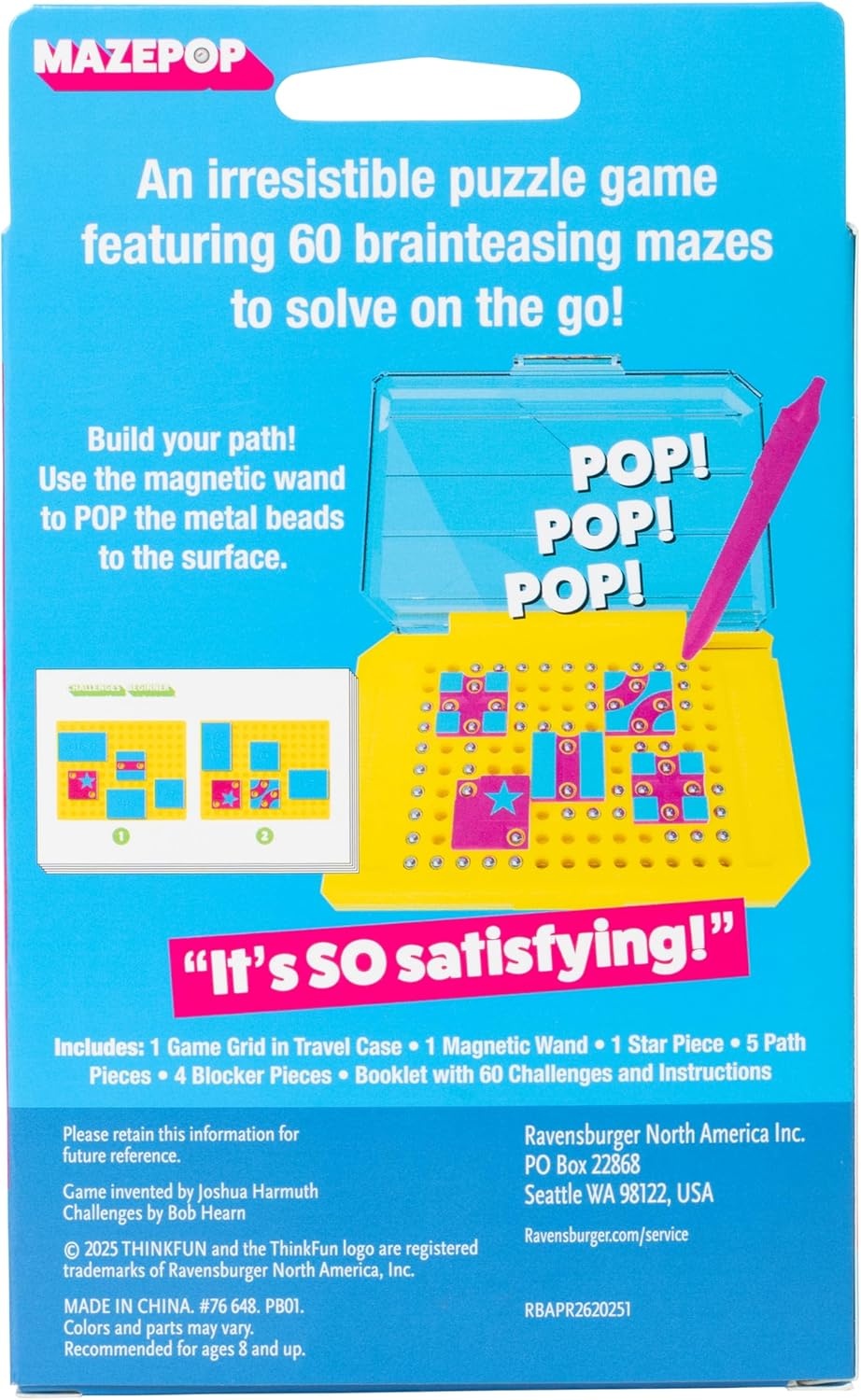ThinkFun MazePop | Magnetic Puzzle Game | 60 Brain-Boosting Mazes | Travel-Friendly Logic Toy | Ages 8+