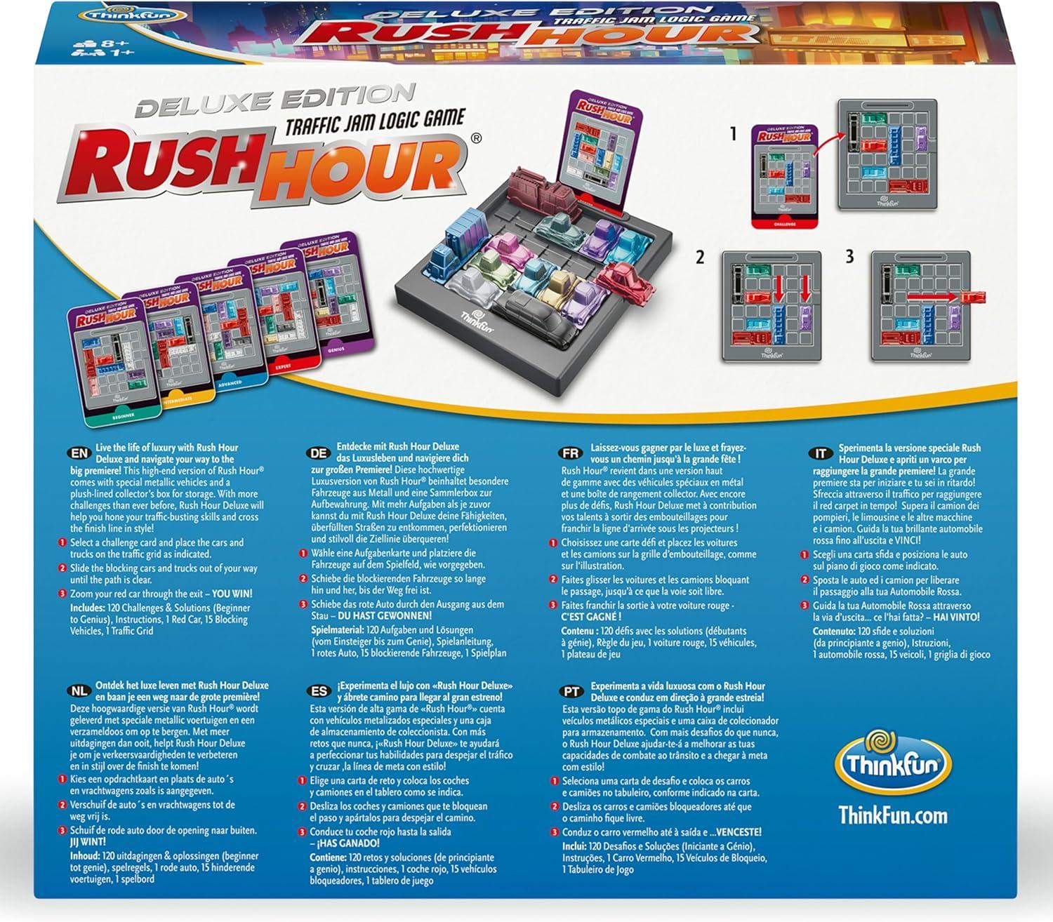 ThinkFun Rush Hour Deluxe – The Gamer’s Logic Game | Navigate 120 Traffic Challenges with Collector’s Edition Limo and Metallic Design | Ages 8+(New Packaging)