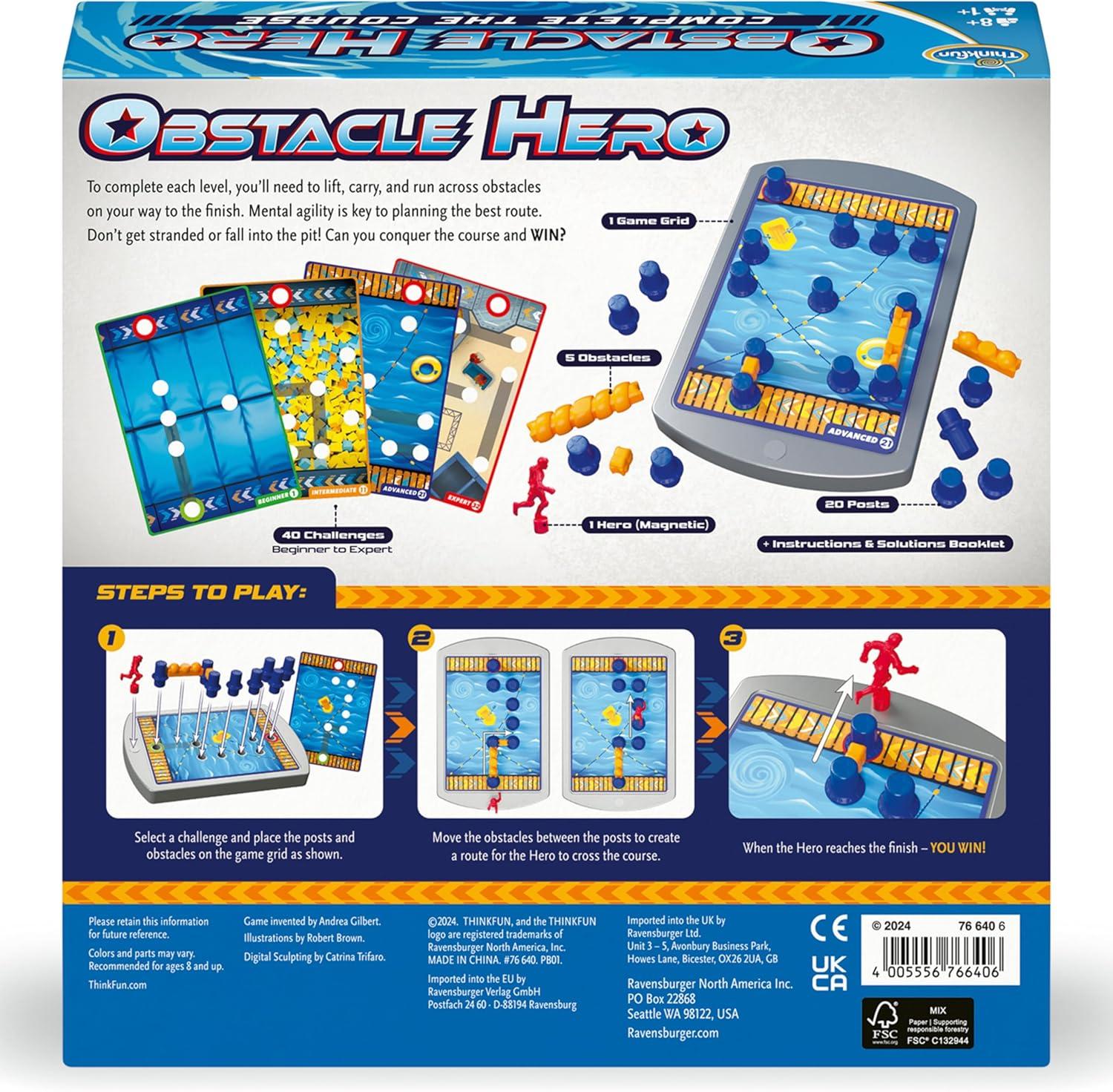 ThinkFun Obstacle Hero – Magnetic Logic Game | 40 Easy to Expert Challenges | Build Routes, Lift Obstacles, and Test Mental Agility |for Ages 8+