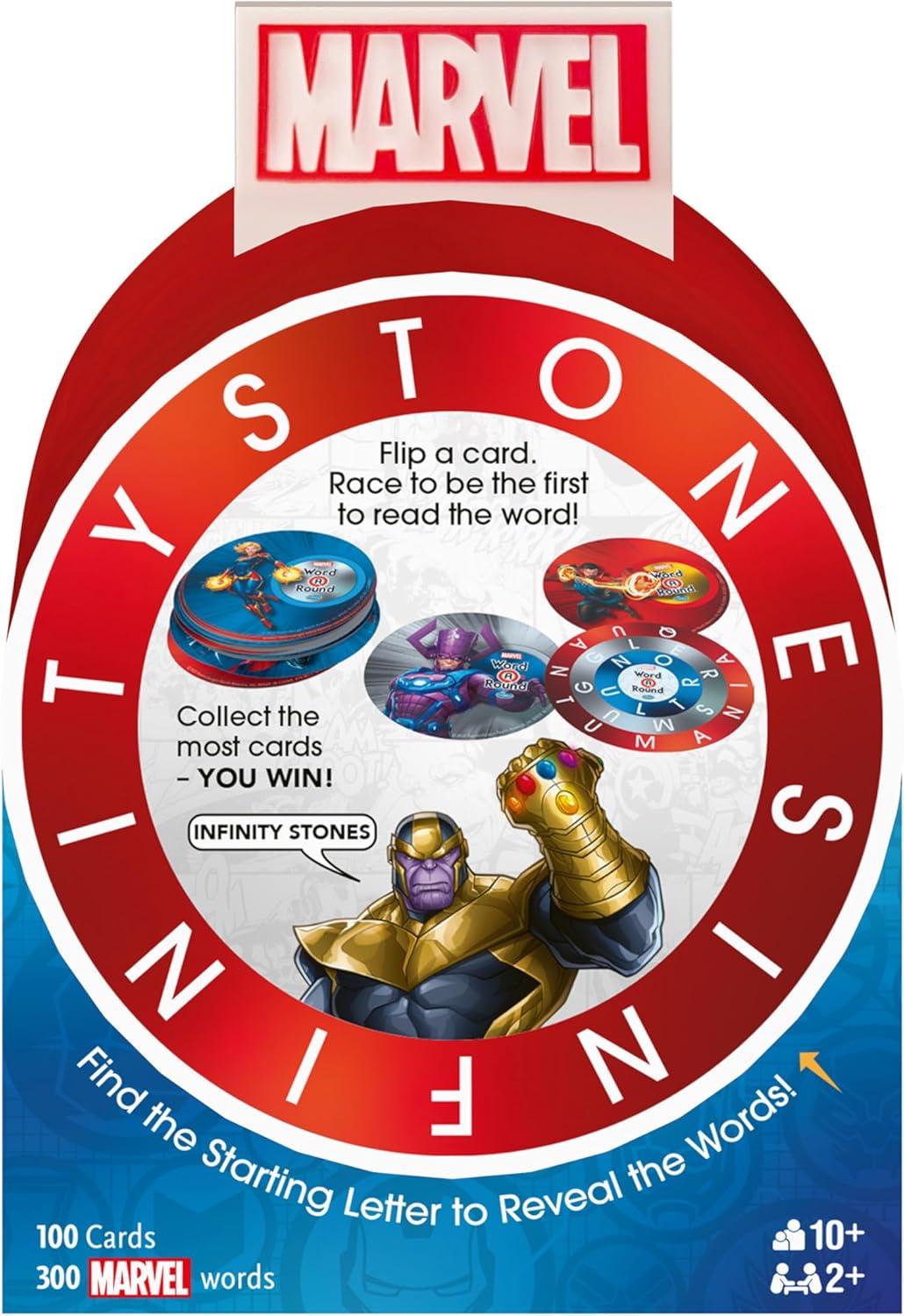 ThinkFun’s Marvel WordARound: Read The Word Around The Card Trivia Game for 10+.