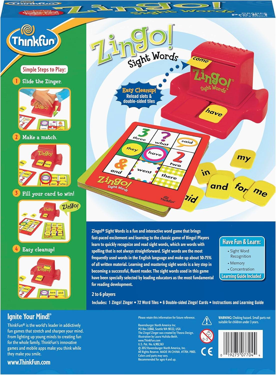 Think Fun Zingo  Sight Words,(ThinkFun Zingo Sight Words Game – Award-Winning Educational Toy | Sight Words Flash Cards Kindergarten Alternative | Learn to Read Game for Pre-K to 2nd Grade | STEM Toy for 5 Year Old | Multicolor)