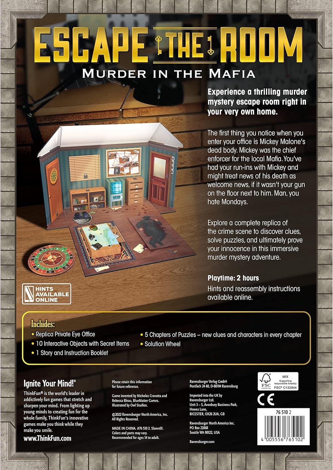 ThinkFun Escape The Room: Murder in The Mafia – Engaging Brain Teaser Game | for Age 13 and Up | Ideal for Teens and Adults | Perfect Addition to Game Nights