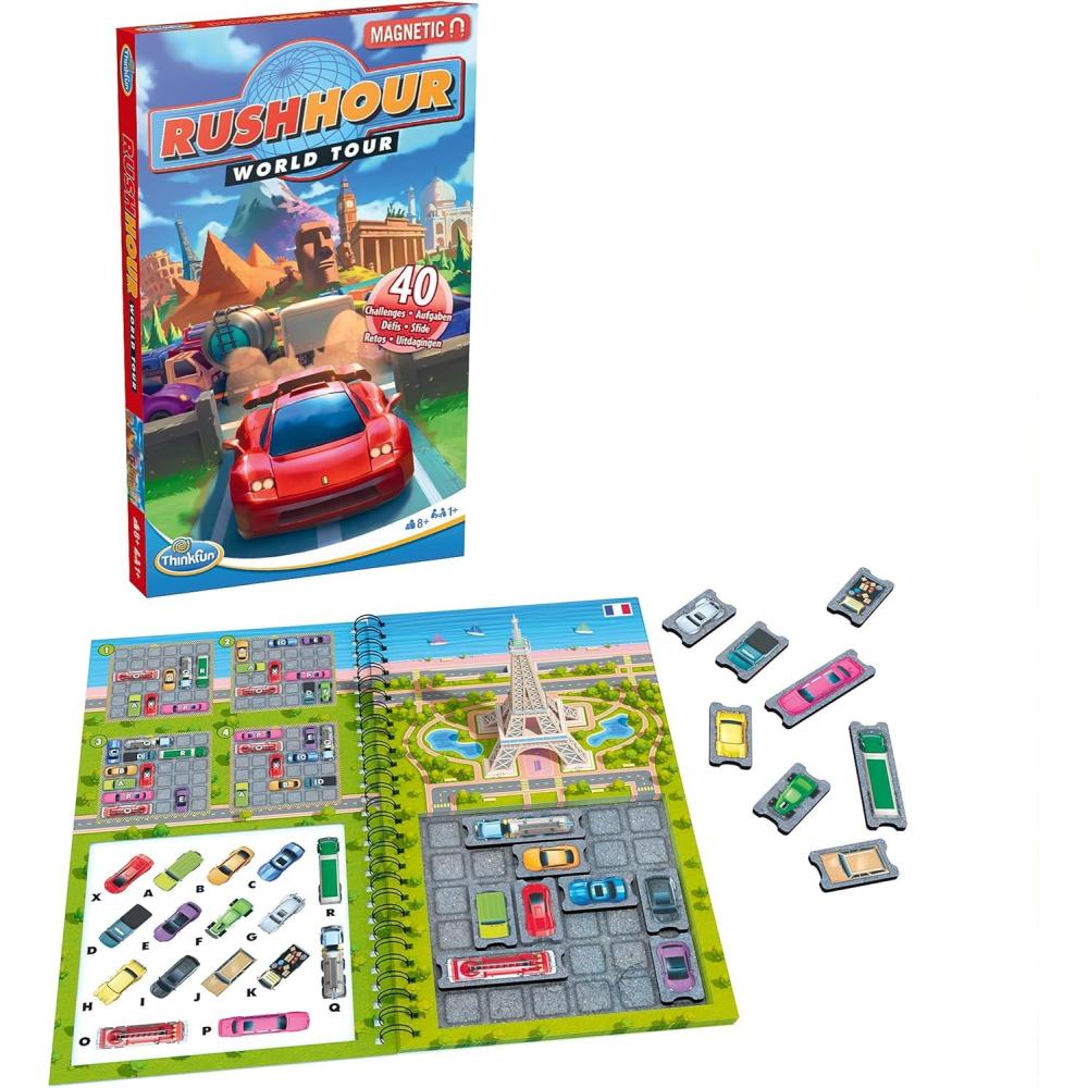 ThinkFun Rush Hour World Tour Magnetic Travel Puzzle – Embark on a Global Adventure of Logic and Strategy in a Compact Travel Edition