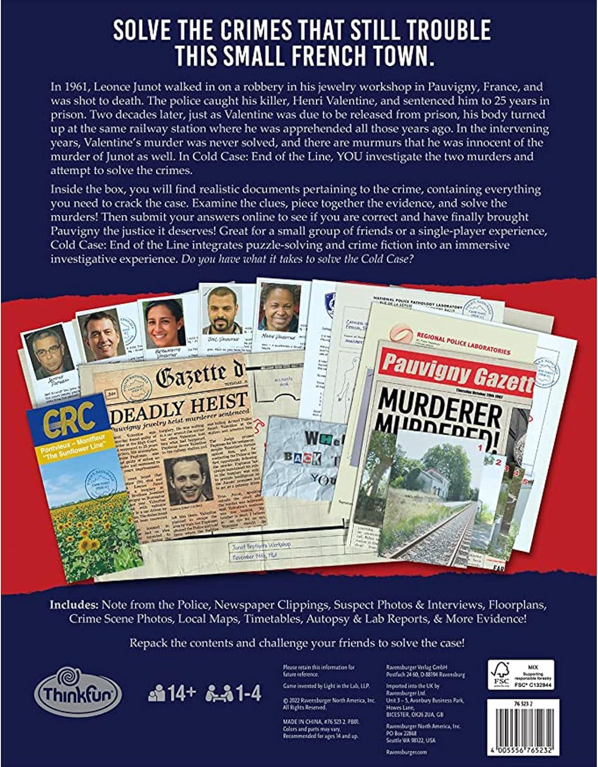 ThinkFun Cold Case: End of The Line – Exciting Murder Mystery Game | Promotes Deductive Reasoning & Critical Thinking | Ideal for Group Play or Solo Puzzle Solving | Suitable for Ages 14+