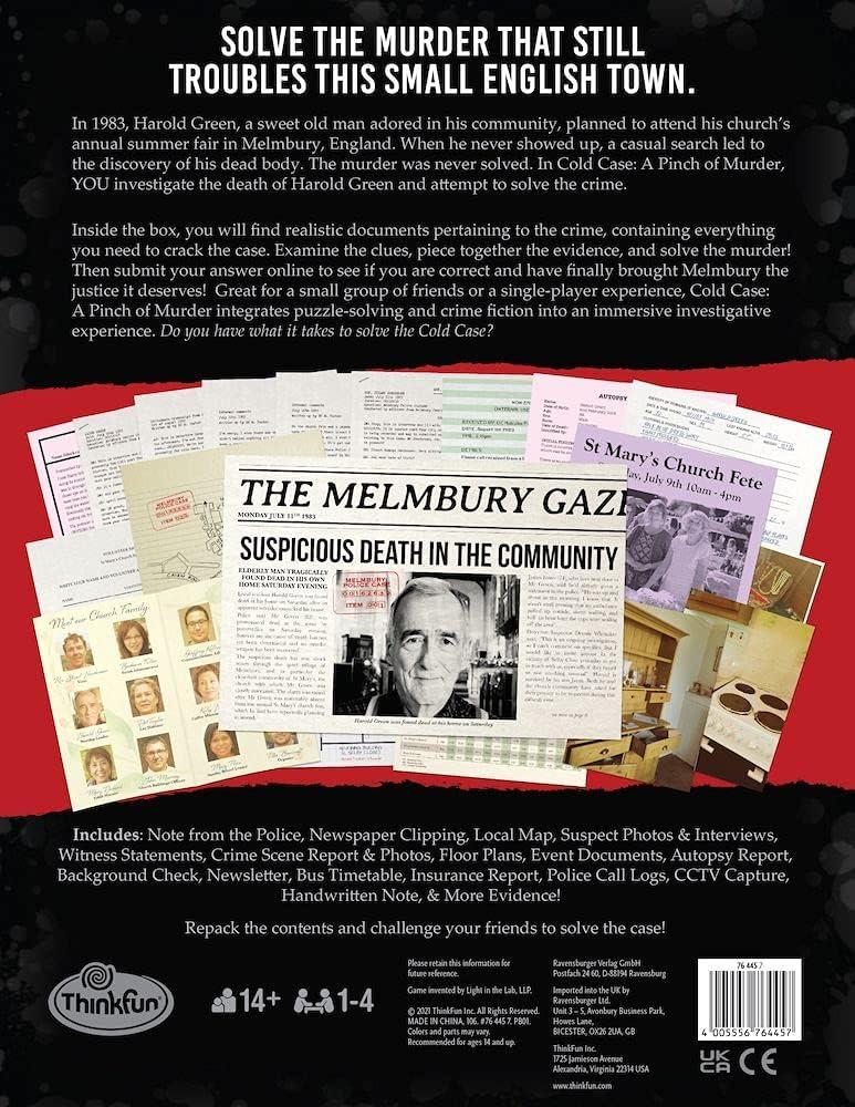 ThinkFun Cold Case: A Pinch of Murder – A Murder Mystery Game in a Box for Ages 14 and Up